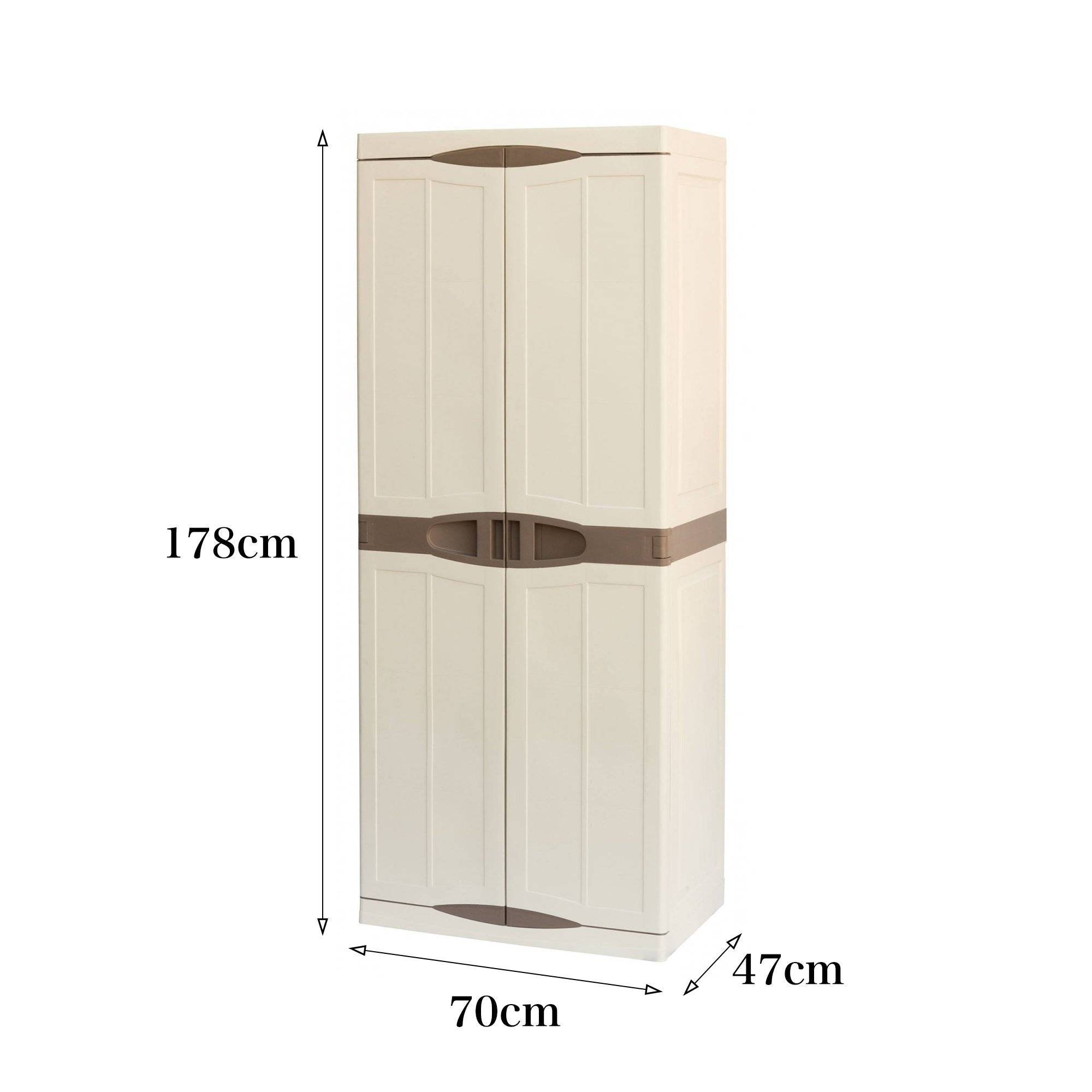 Dmora - Armoire d'extérieur Daldegan, Armoire de balcon polyvalente, Armoire à balais 2 portes, 70x47h178 cm, Beige et Marron, Finition élégante - Dmora - Image 3