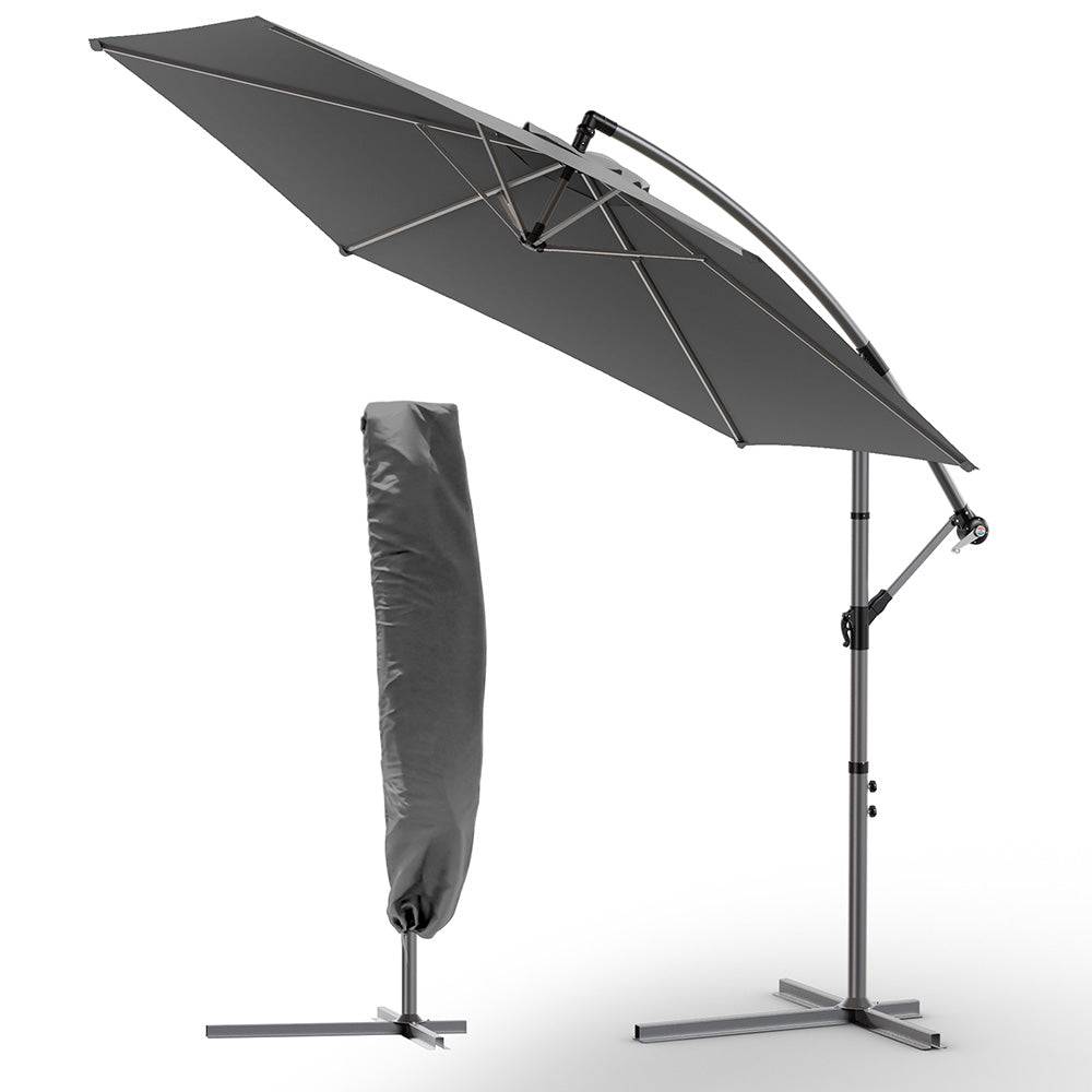 Vounot - Parasol déporté inclinable 3M avec housse de protection Gris - Inclinaison réglable - Rotatif 360° - Manivelle anti-retour - VOUNOT® - Image 1
