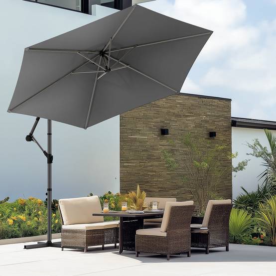 Vounot - Parasol déporté inclinable 3M avec housse de protection Gris - Inclinaison réglable - Rotatif 360° - Manivelle anti-retour - VOUNOT® - Image 2