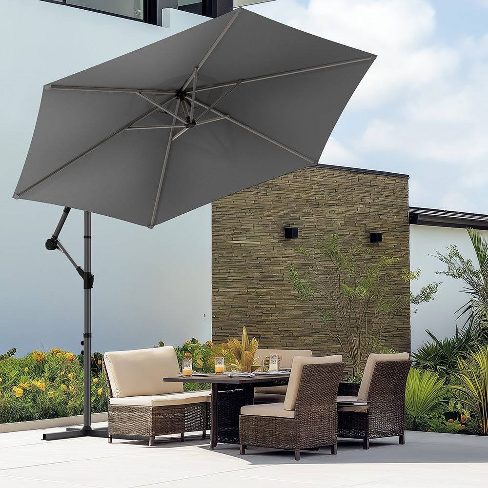Vounot - Parasol déporté inclinable 3M avec housse de protection Gris - Inclinaison réglable - Rotatif 360° - Manivelle anti-retour - VOUNOT® - Image 2