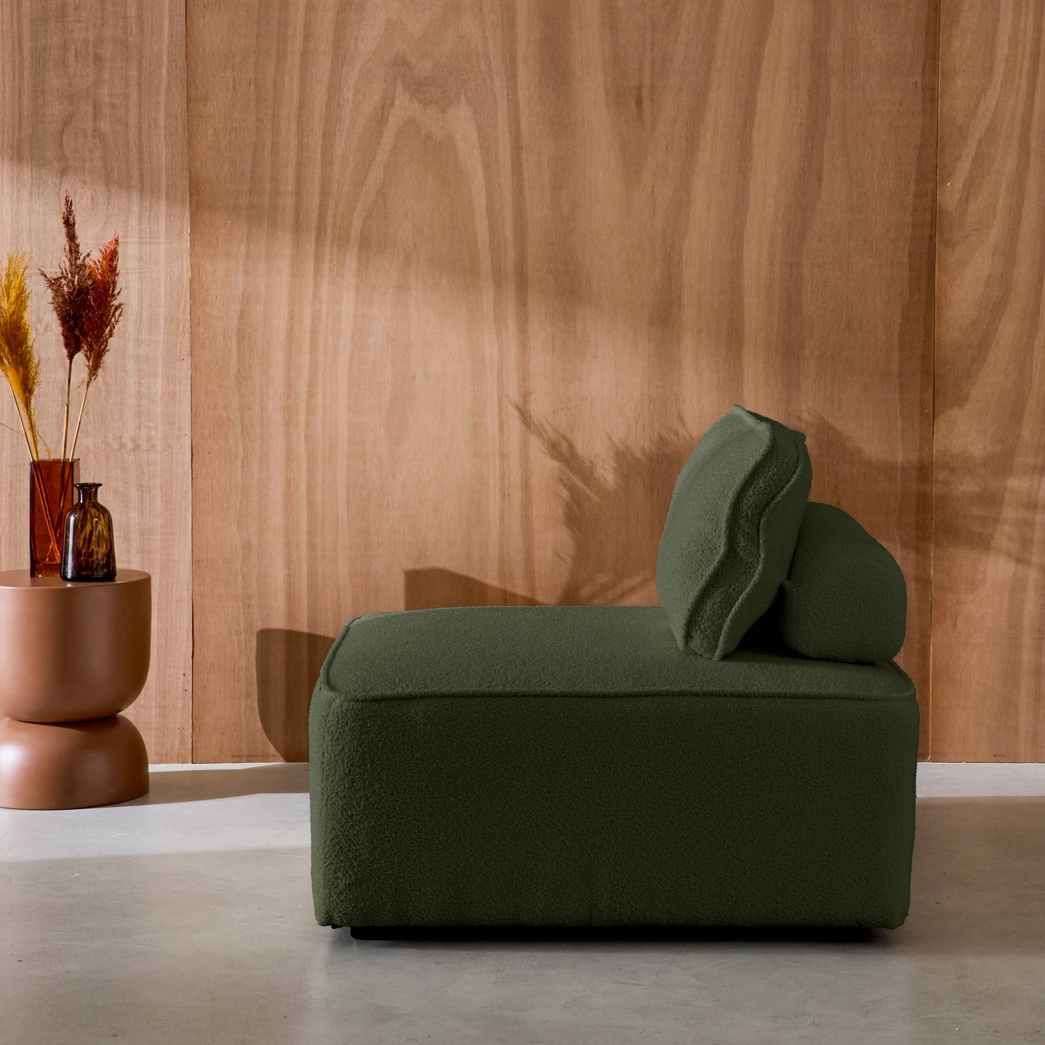 sweeek - Chauffeuse pour canapé modulable tissu bouclette kaki 1 place Bao. L 90 x P 90 x H 74cm | sweeek - Image 3