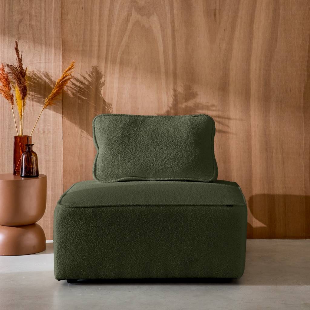 sweeek - Chauffeuse pour canapé modulable tissu bouclette kaki 1 place Bao. L 90 x P 90 x H 74cm | sweeek - Image 1