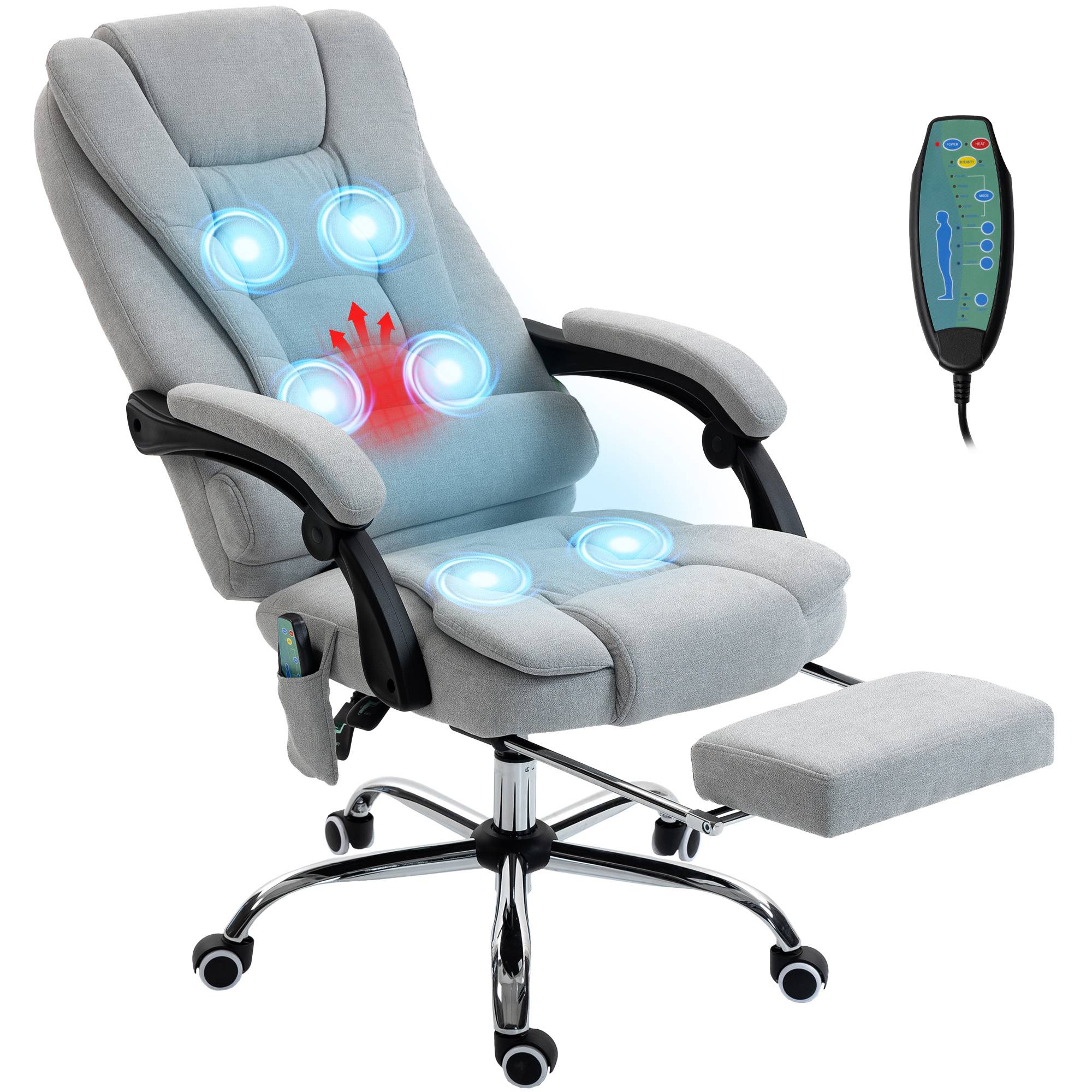 Sans Marque - Fauteuil de bureau massant et chauffant, chaise de bureau, hauteur réglable, dossier inclinable, 65x70x111-119cm, gris