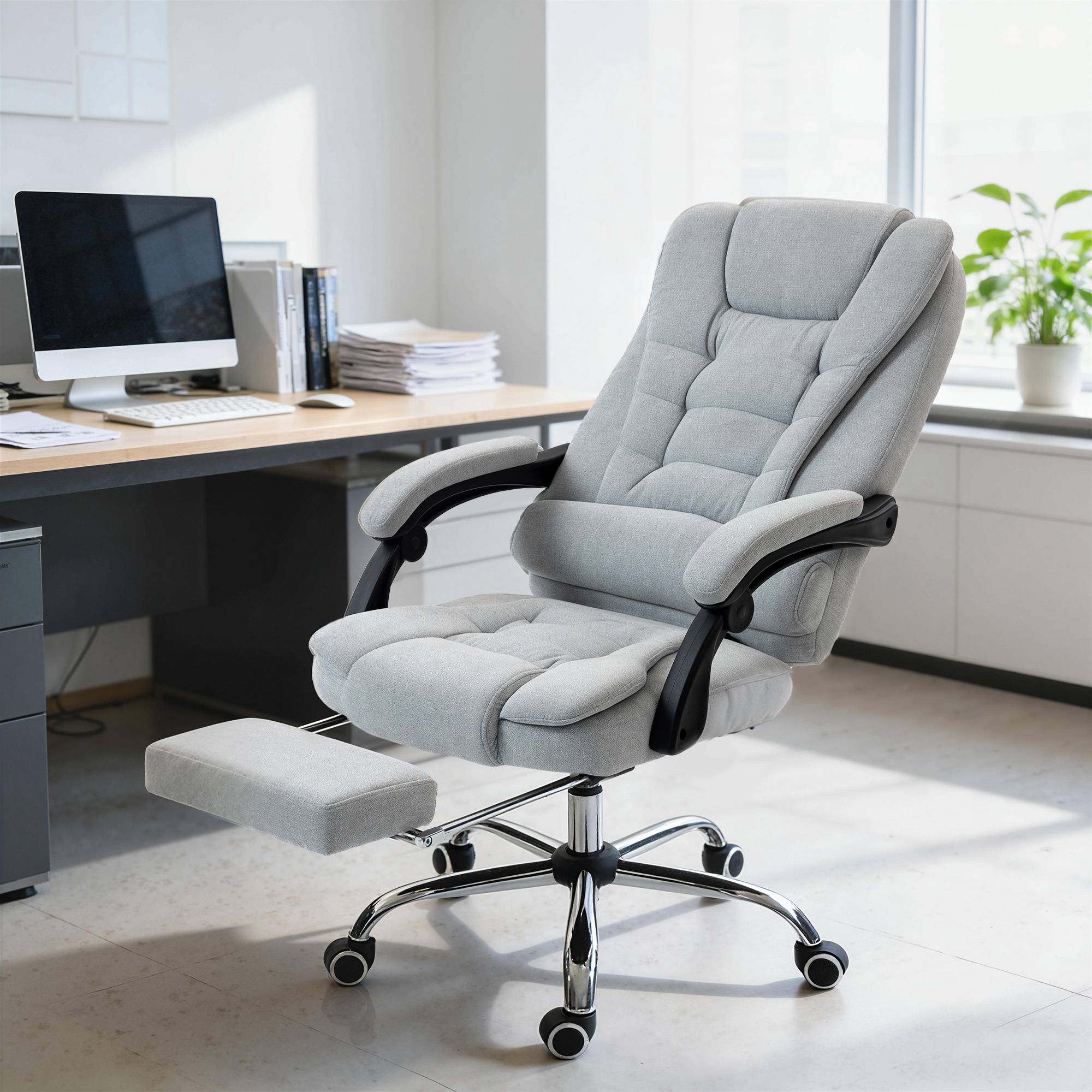 Sans Marque - Fauteuil de bureau massant et chauffant, chaise de bureau, hauteur réglable, dossier inclinable, 65x70x111-119cm, gris - Image 4