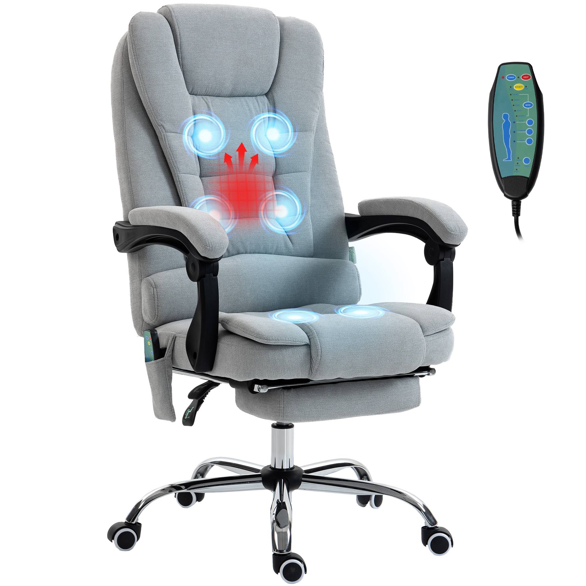 Sans Marque - Fauteuil de bureau massant et chauffant, chaise de bureau, hauteur réglable, dossier inclinable, 65x70x111-119cm, gris - Image 2