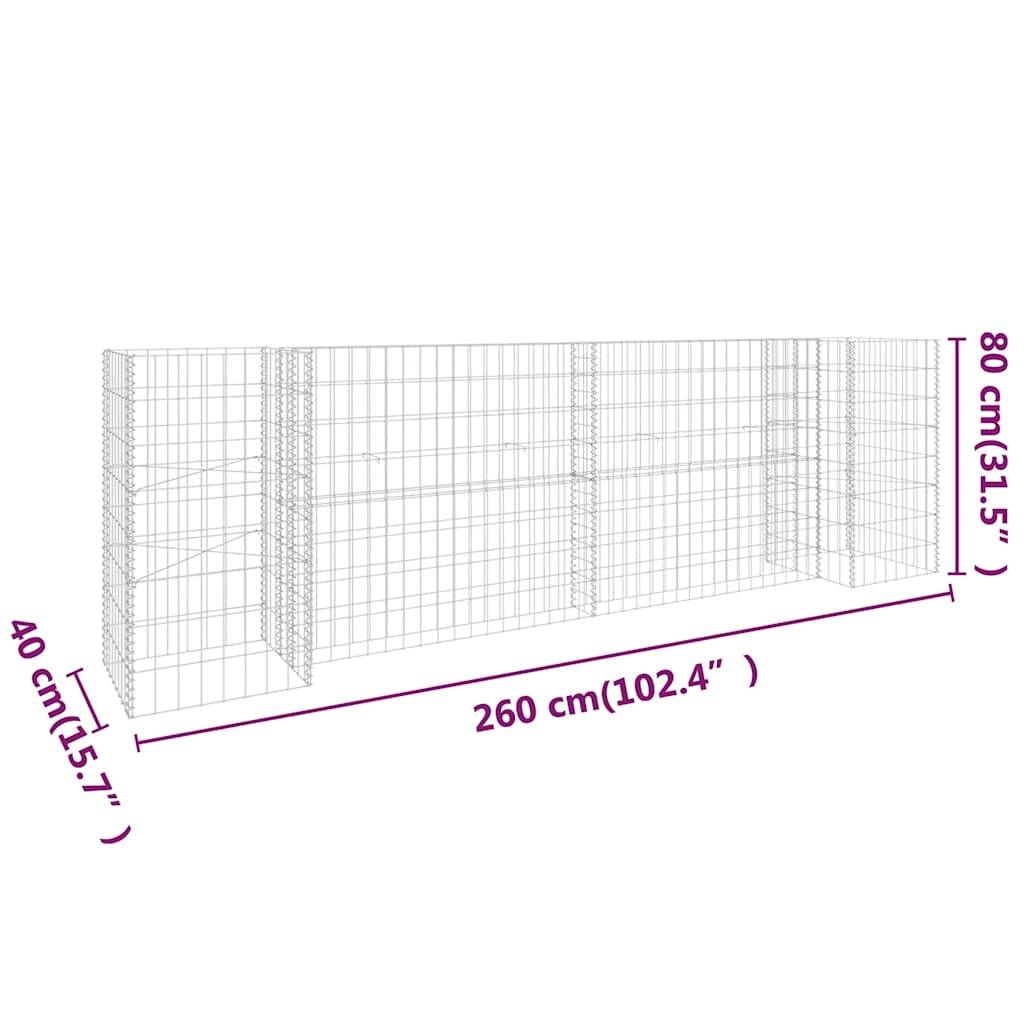 Vidaxl - Jardinière à gabion en H Fil d'acier 260x40x80 cm vidaXL 145660 - Image 3