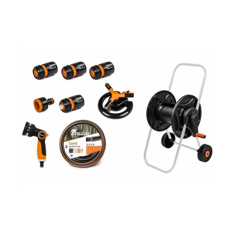 Kit dévidoir avec tuyau arrosage 1/2" BLACK LINE 20m + arroseur