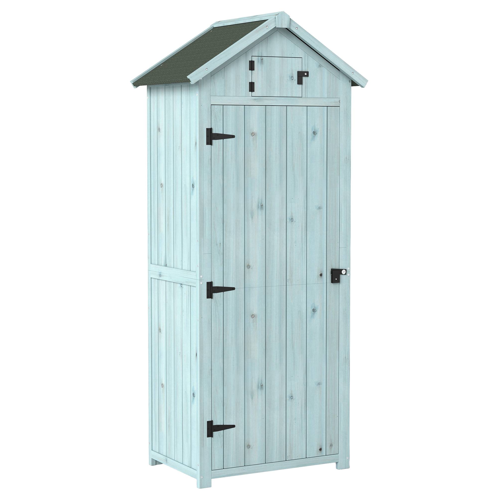 Armoire de jardin extérieur abri de jardin en bois abri pour outils 3 étagères 2 Portes loquets Toit Pente bitumé 77L x 54l x 179H cm Sapin traité - Image 2