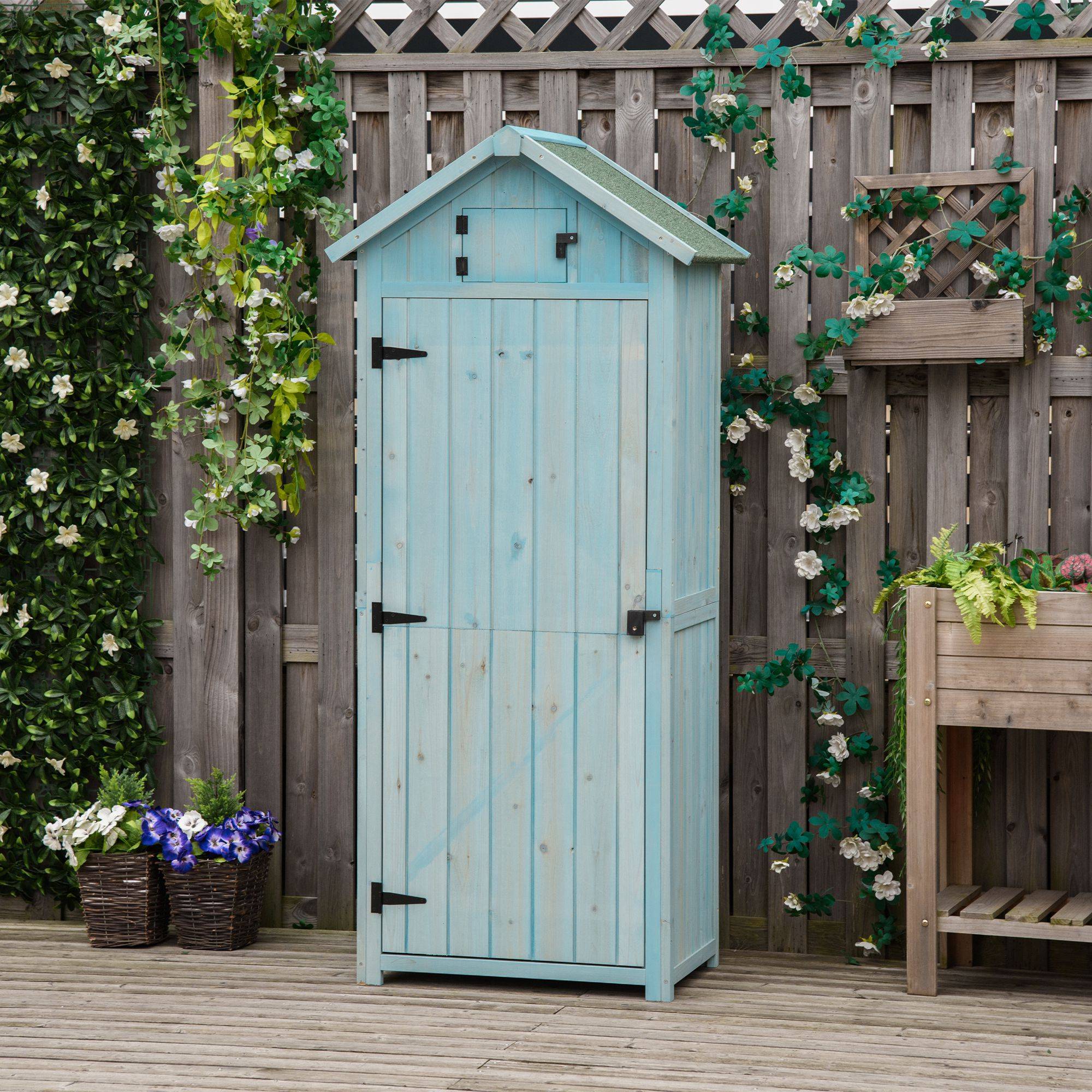 Armoire de jardin extérieur abri de jardin en bois abri pour outils 3 étagères 2 Portes loquets Toit Pente bitumé 77L x 54l x 179H cm Sapin traité - Image 3