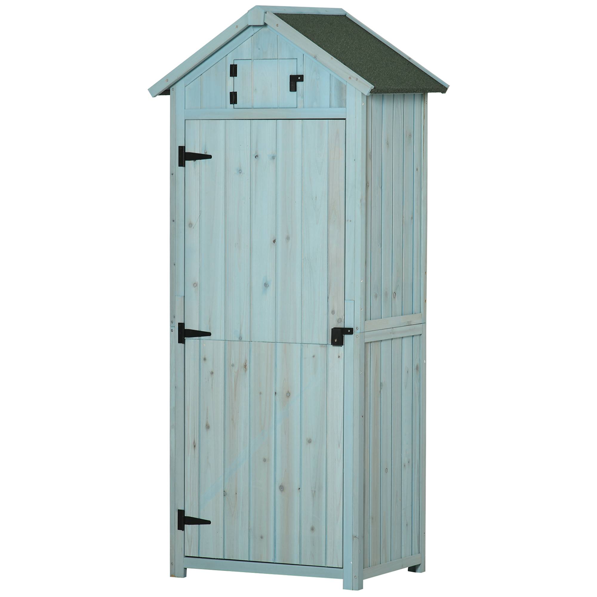 Armoire de jardin extérieur abri de jardin en bois abri pour outils 3 étagères 2 Portes loquets Toit Pente bitumé 77L x 54l x 179H cm Sapin traité - Image 1