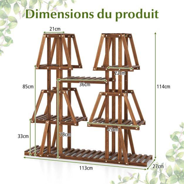 Helloshop26 - Étagère à plantes fleurs en bois de pin carbonisé porte-plante 5 niveaux conception à lattes intérieur extérieur - Image 4