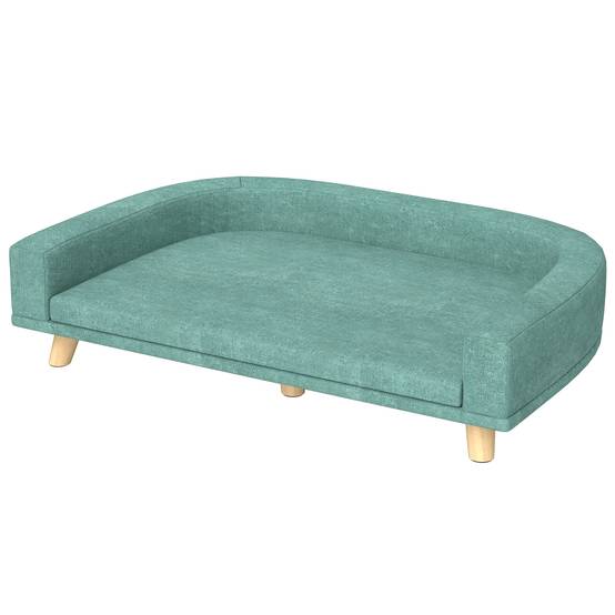 Sans Marque - Canapé pour chien grand lit surélevé pour chien coussin lavable cadre en bois tissu polyester 98 x 67 x 25 cm vert clair - Image 2
