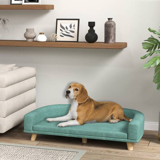 Sans Marque - Canapé pour chien grand lit surélevé pour chien coussin lavable cadre en bois tissu polyester 98 x 67 x 25 cm vert clair - Image 3