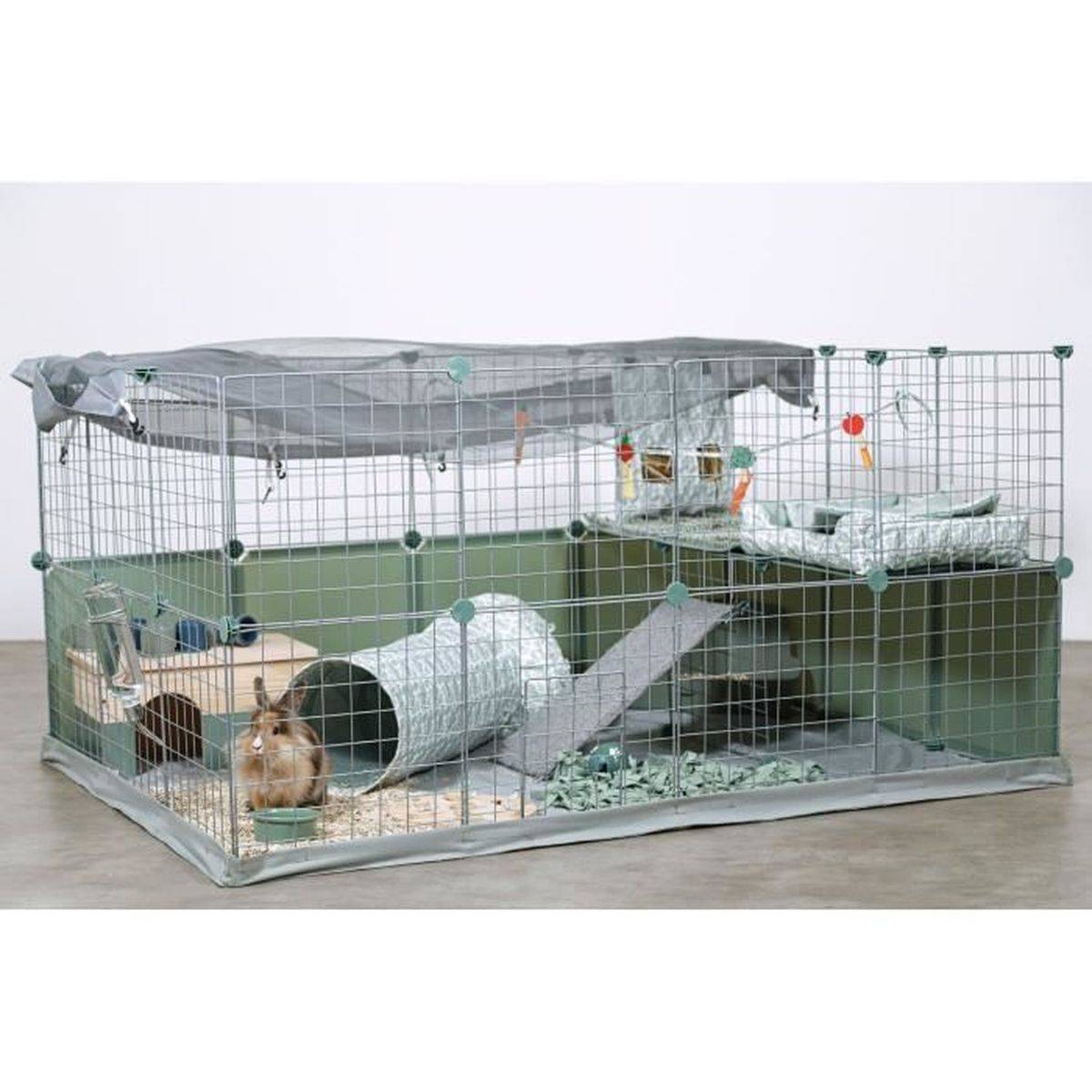 Enclos lapin ZOLUX Neopark modulable 140x105x70 cm, 32 panneaux 35x35 cm, tapis imperméable et filet de sécurité - Image 3