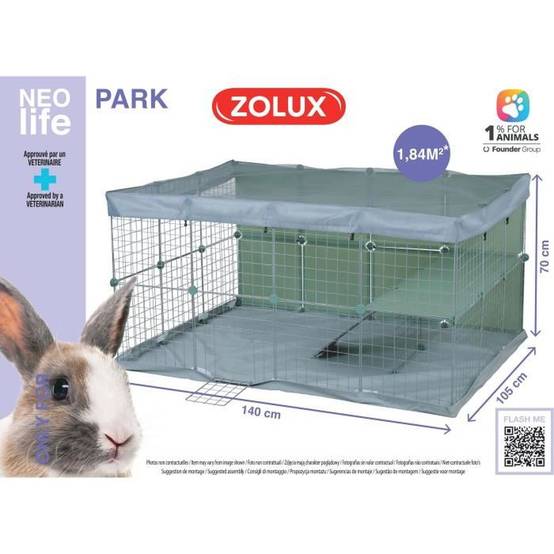 Enclos lapin ZOLUX Neopark modulable 140x105x70 cm, 32 panneaux 35x35 cm, tapis imperméable et filet de sécurité - Image 2
