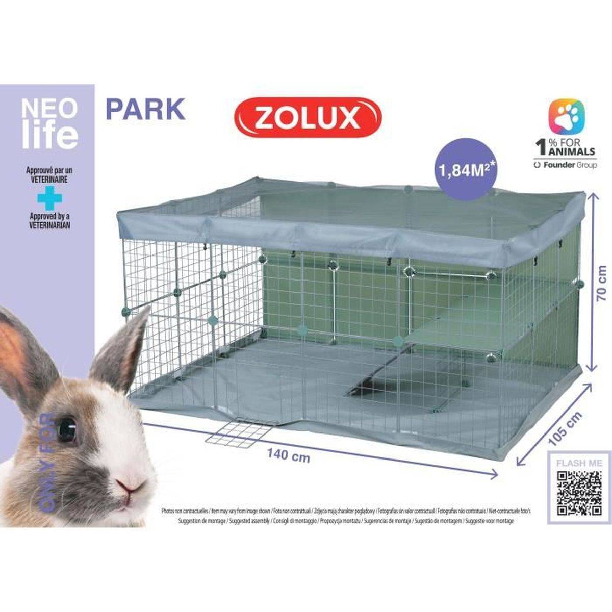 Enclos lapin ZOLUX Neopark modulable 140x105x70 cm, 32 panneaux 35x35 cm, tapis imperméable et filet de sécurité - Image 2