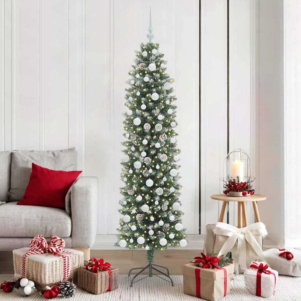 ComfortXL - Sapin de Noël Crayon 180 cm Effet Neige, Idéal Petits Espaces, avec 300 LED et Boules – ComfortXL Outdoor Living - Image 1