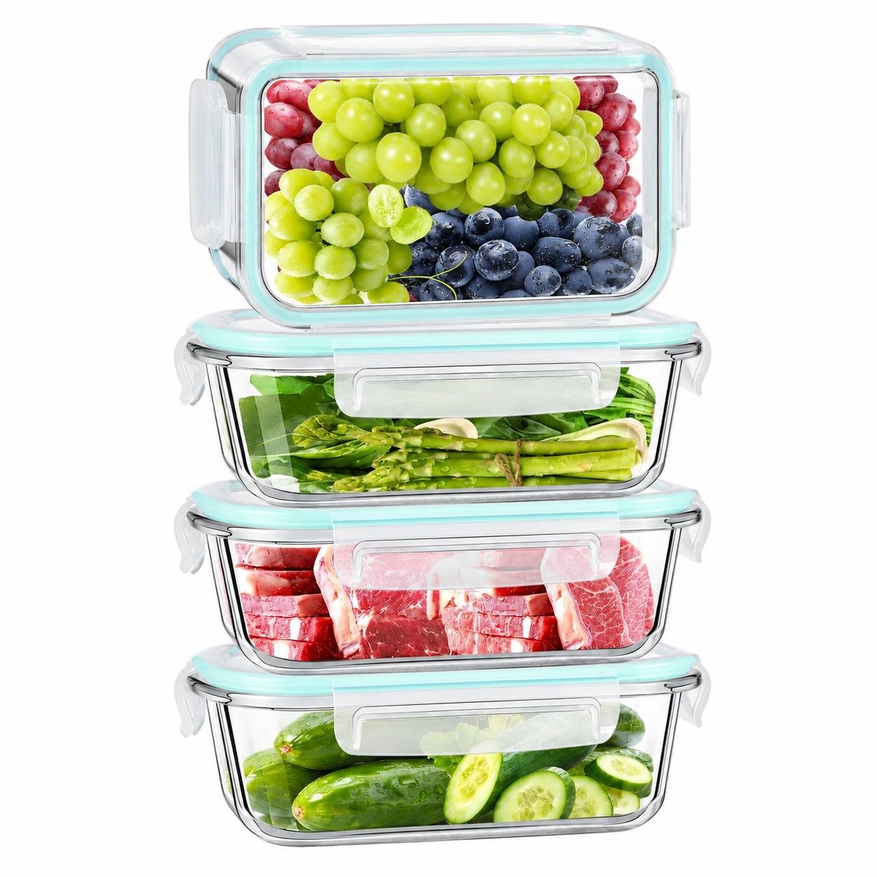 Lot de 8 Contenants en Verre avec Couvercles pour Micro-ondes et Congélateur - Image 1