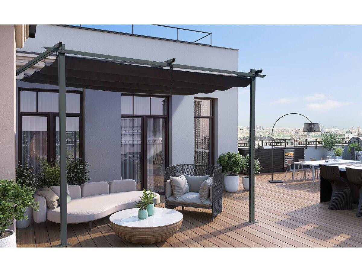 Pergola Adossée Avec Toit Rétractable - 3 X 3 M - Gris Anthracite -habitat Et Jardin - Image 2