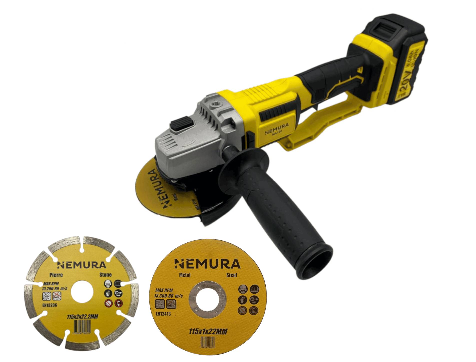 Nemura - Pack 3 outils 20V - Perceuse, Perforateur, Meuleuse + 3 batteries + 2 mallettes de rangement + 2 Chargeurs - Image 3