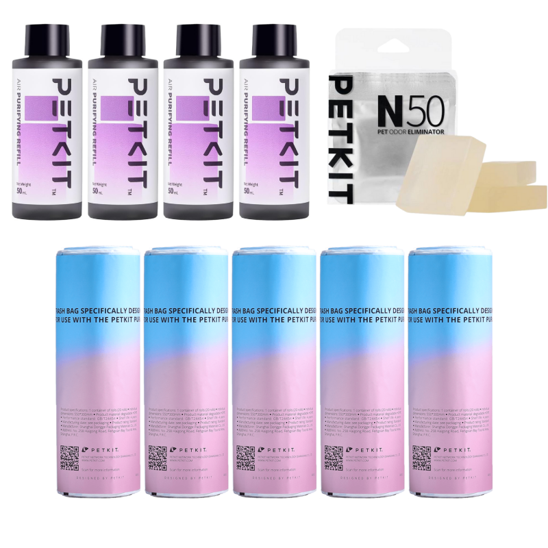 Petkit 4 Recharges de liquide + 5 rouleaux de 20 sacs poubelles + 3 N50 Petkit - Image 1