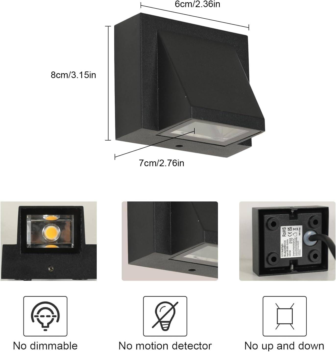 8 in 1 - Lot de 2 appliques murales extérieures étanches IP65, 5 W, 3000 K, carrées, en aluminium, pour jardin, porche, garage, terrasse, chambre, salon - Image 2
