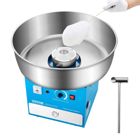 VEVOR Machine barbe à papa 1000W, bol inox 52cm. Commerciale, avec tiroir. Bleu. - Image 1