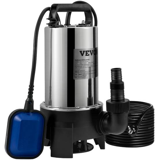 VEVOR Pompe relevage eaux chargées 1100W, 333L/min, vide cave/piscine/fosse. - Image 1
