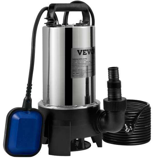 VEVOR Pompe relevage eaux chargées 1100W, 333L/min, vide cave/piscine/fosse. - Image 8