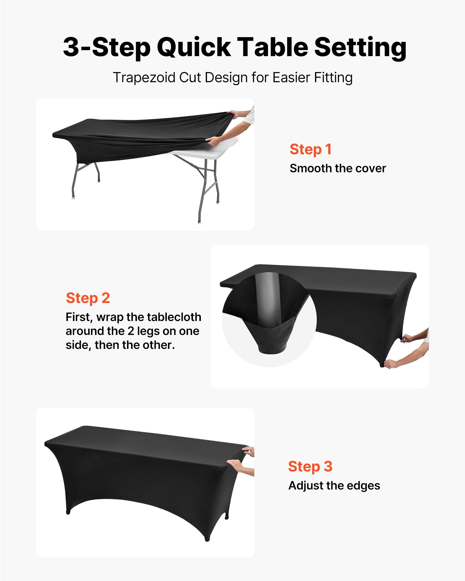 Vevor - VEVOR Nappe extensible en polyester et élasthanne 183 x 76 x 76 cm 6 pcs noir - Image 7