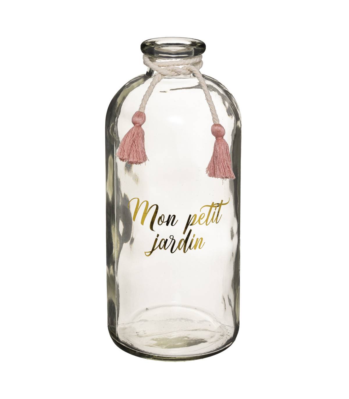 Vase en Verre avec Message et Pompons H 25 cm - Image 1