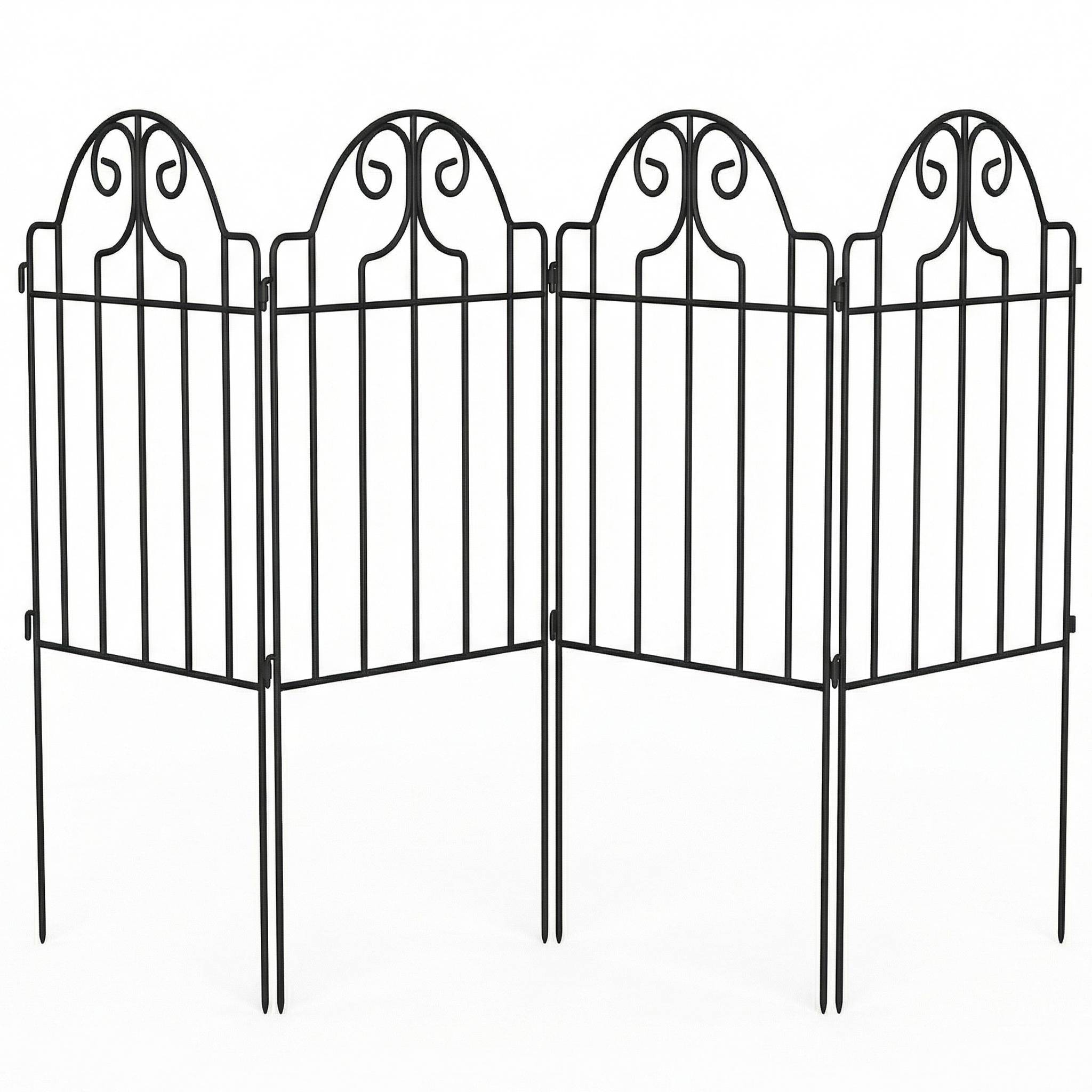 Lot de 4 clôtures de jardin en métal (125 x 57 cm) – Design robuste à arches, installation facile – Noir (pour terrasse/pelouse) - Image 1
