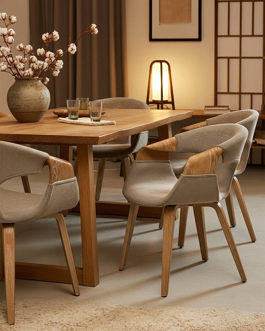 Gazy - chaise en tissu Taupe et bois blanchi - UNIQKA - Image 2
