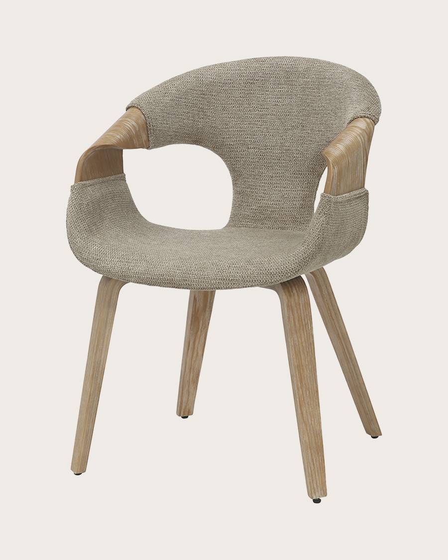Gazy - chaise en tissu Taupe et bois blanchi - UNIQKA - Image 1