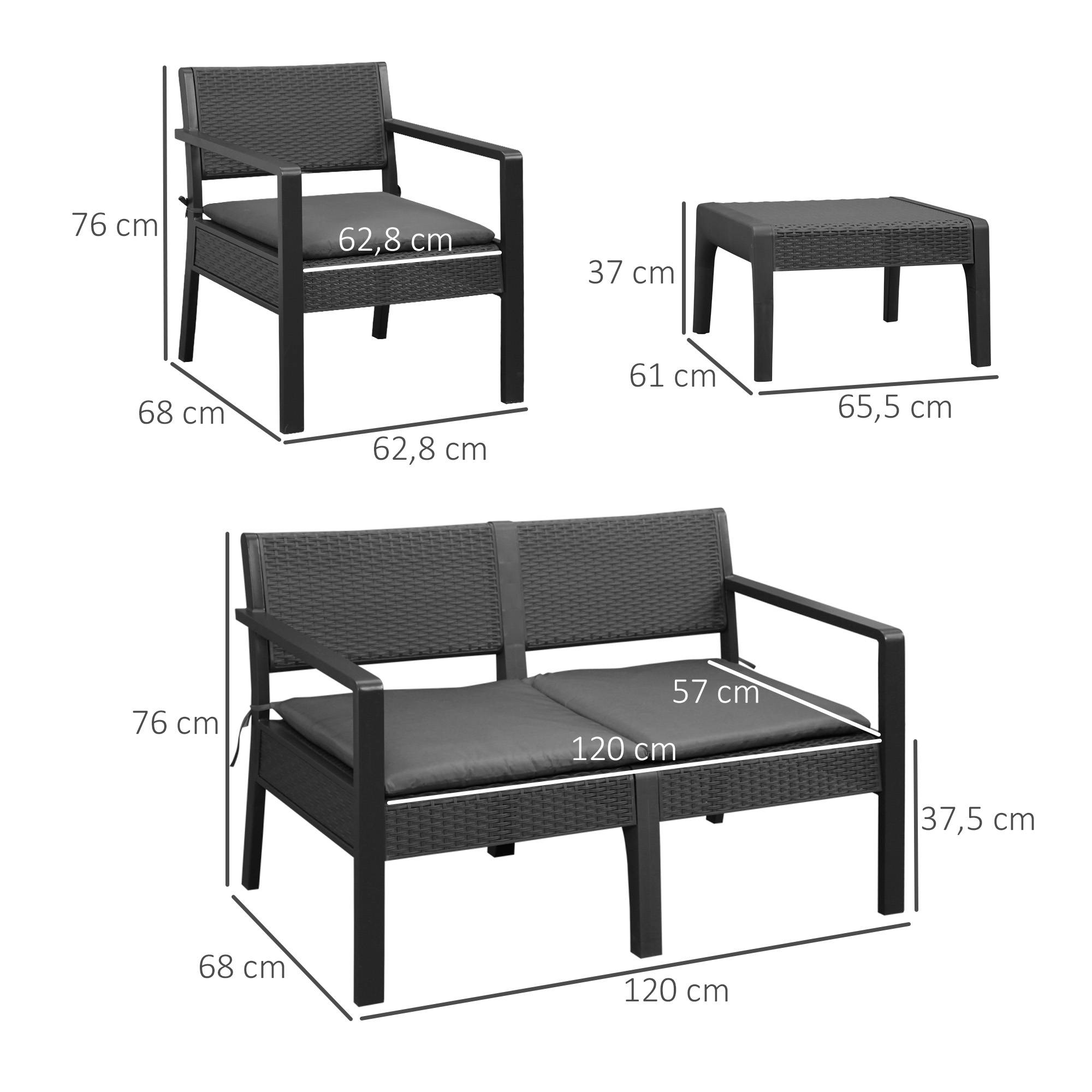 Outsunny - Ensemble salon de jardin 4 places 4 pièces design style yachting coussins déhoussables table basse métal époxy résine tressée anthracite - Outsunny - Image 3