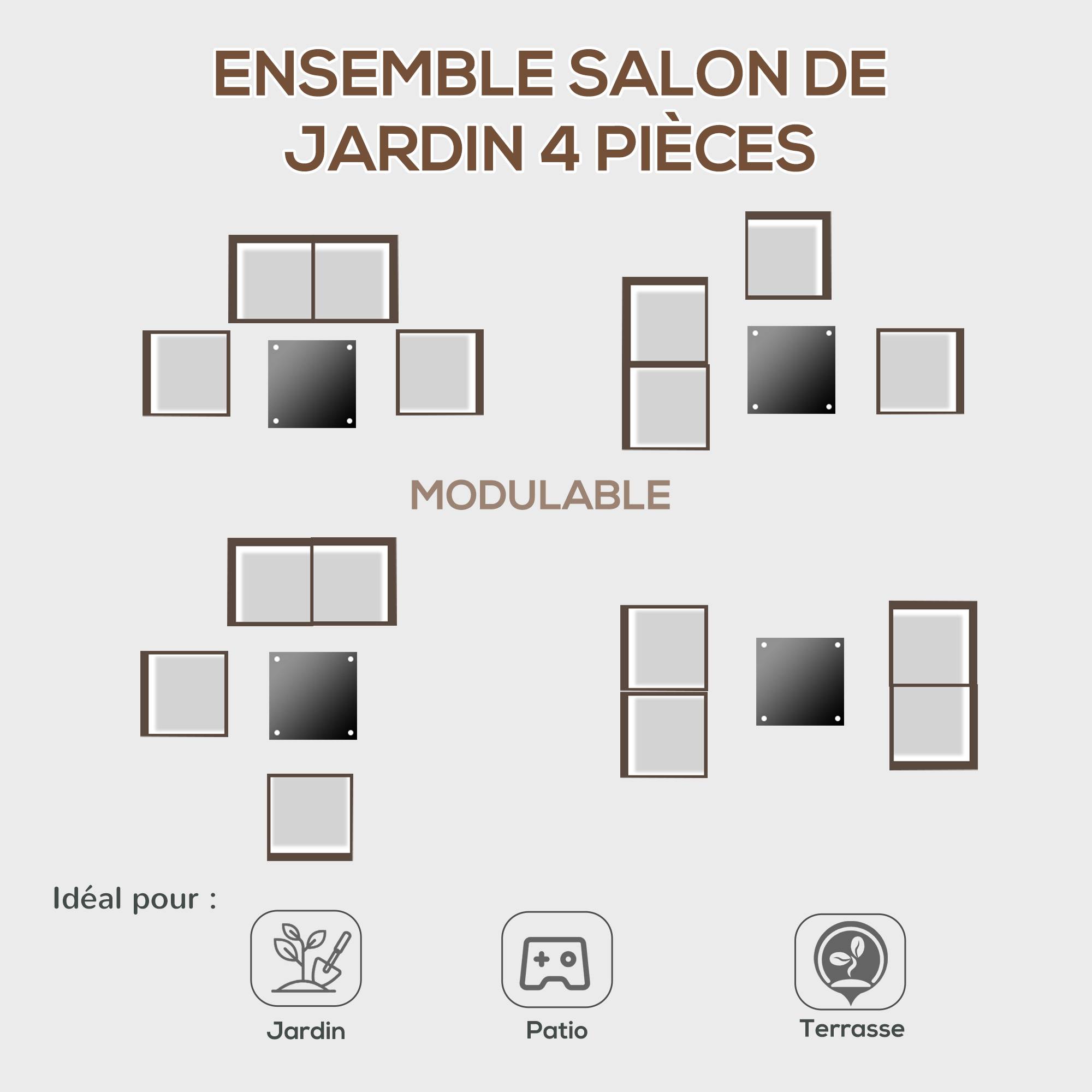 Outsunny - Ensemble salon de jardin 4 places 4 pièces design style yachting coussins déhoussables table basse métal époxy résine tressée anthracite - Outsunny - Image 6