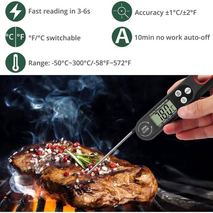 Thermomètre alimentaire - Thermomètre à viande - Thermomètre de cuisine - Avec grand écran LCD et sonde pliable - Noir-Lytech - Image 2