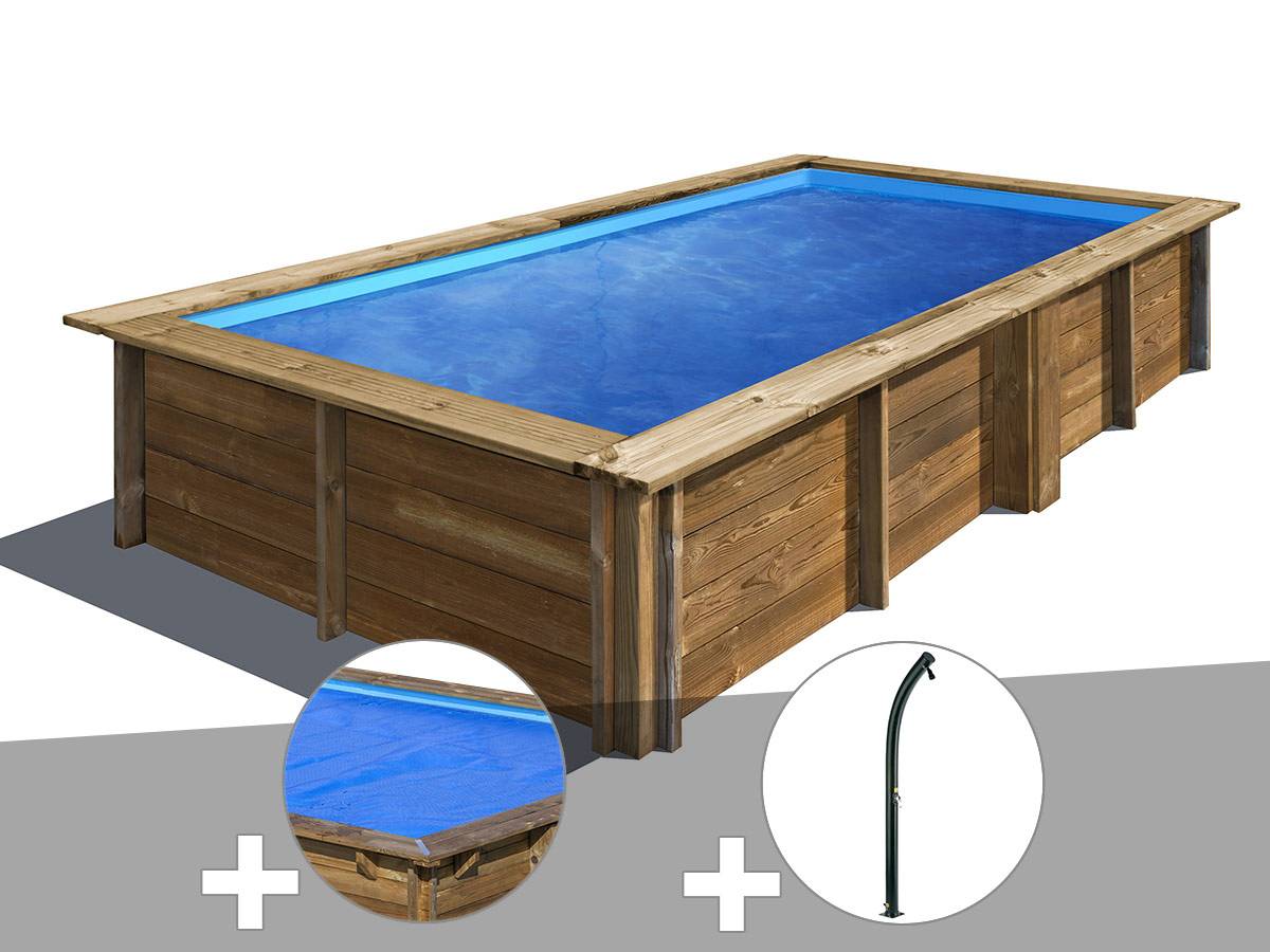 Gré - Kit piscine bois Gré Lemon 3,75 x 2,00 x 0,68 m + Bâche à bulles + Douche