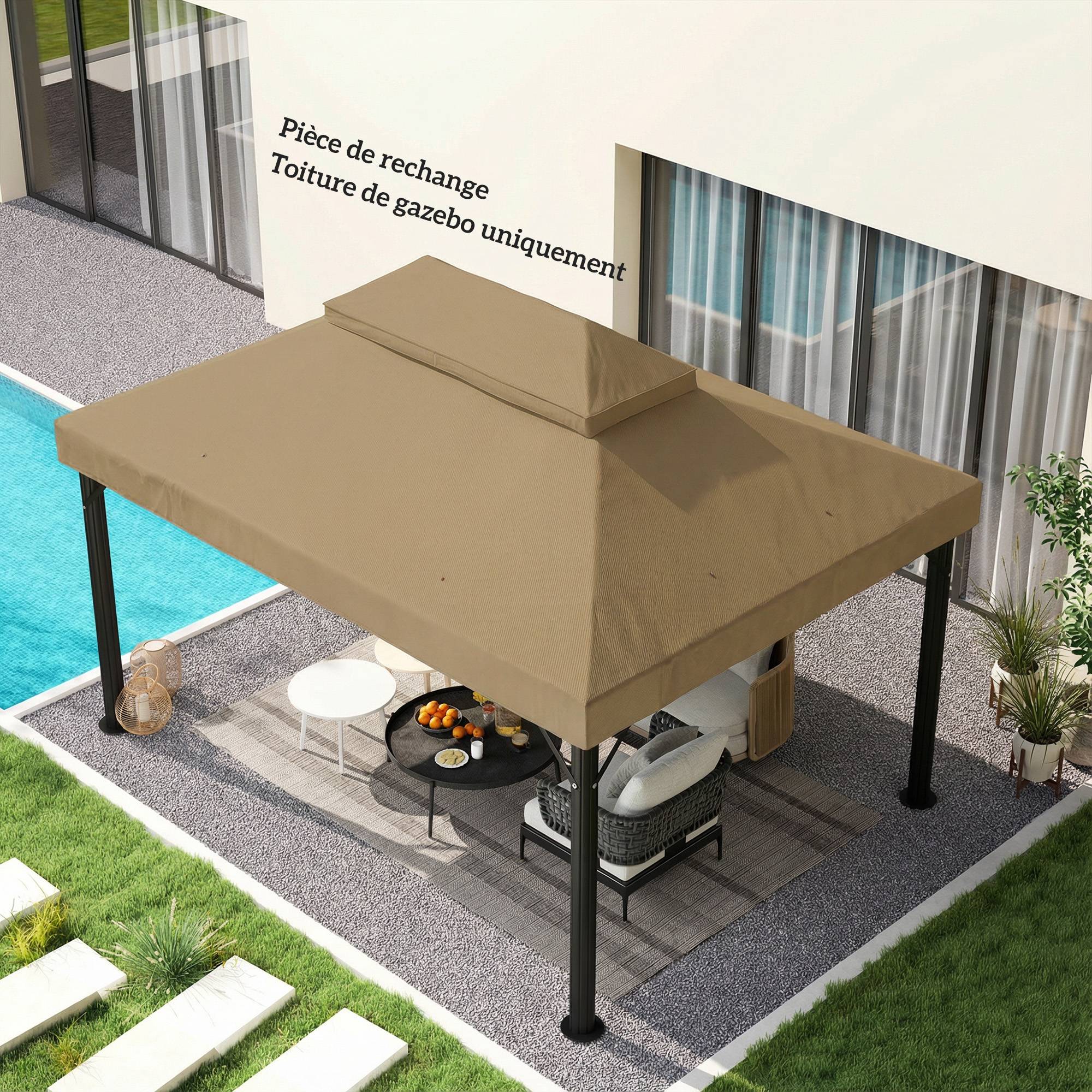 Toile de rechange pour pavillon toile de tonnelle 4 x 3 m, double toit avec trous de drainage, polyester 370 g/m², beige - Image 9