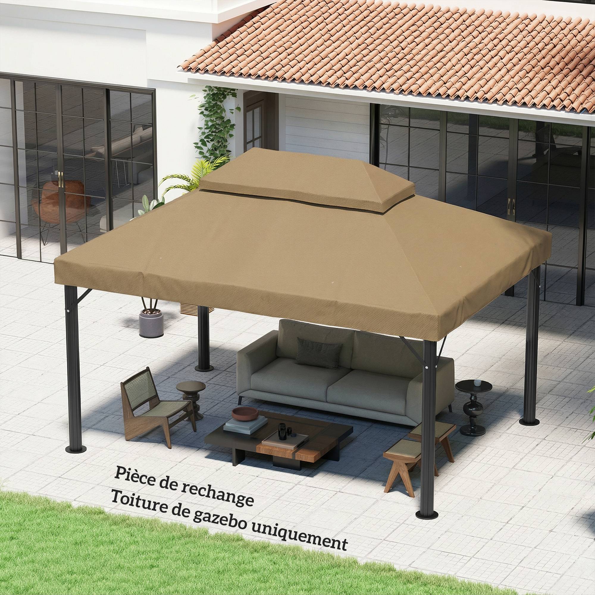 Toile de rechange pour pavillon toile de tonnelle 4 x 3 m, double toit avec trous de drainage, polyester 370 g/m², beige - Image 4