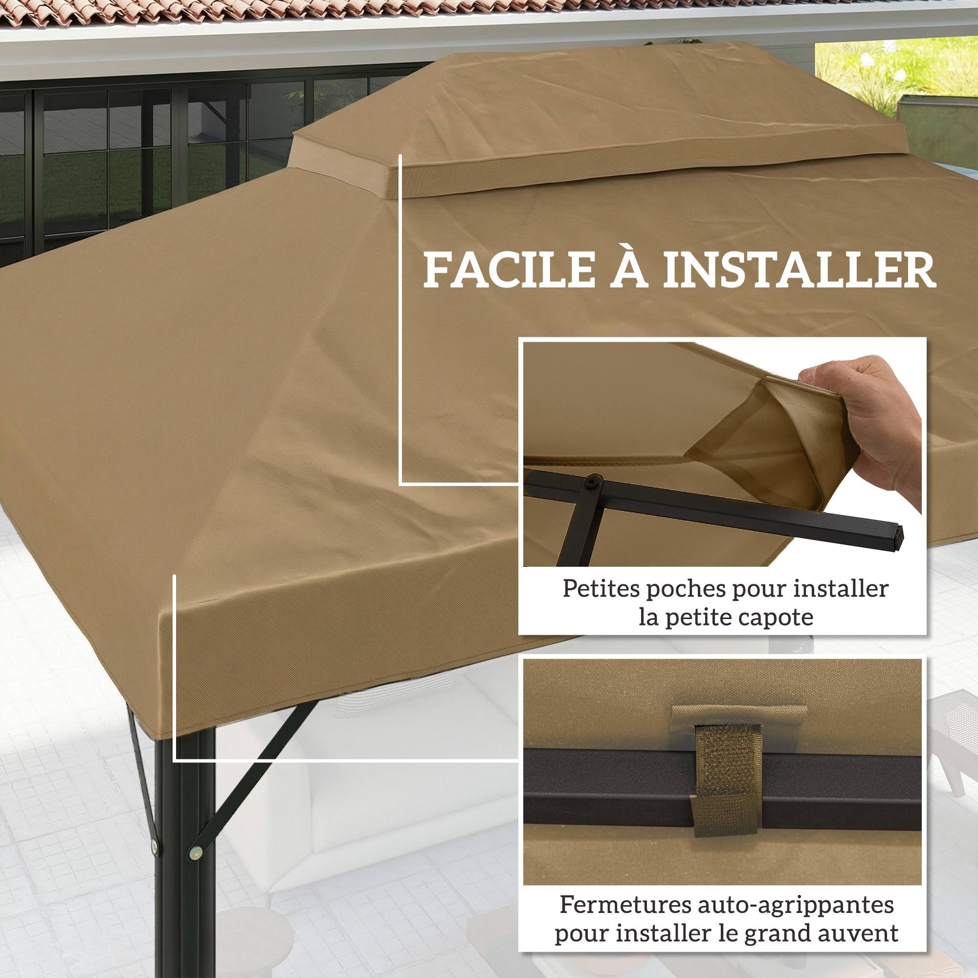 Toile de rechange pour pavillon toile de tonnelle 4 x 3 m, double toit avec trous de drainage, polyester 370 g/m², beige - Image 7
