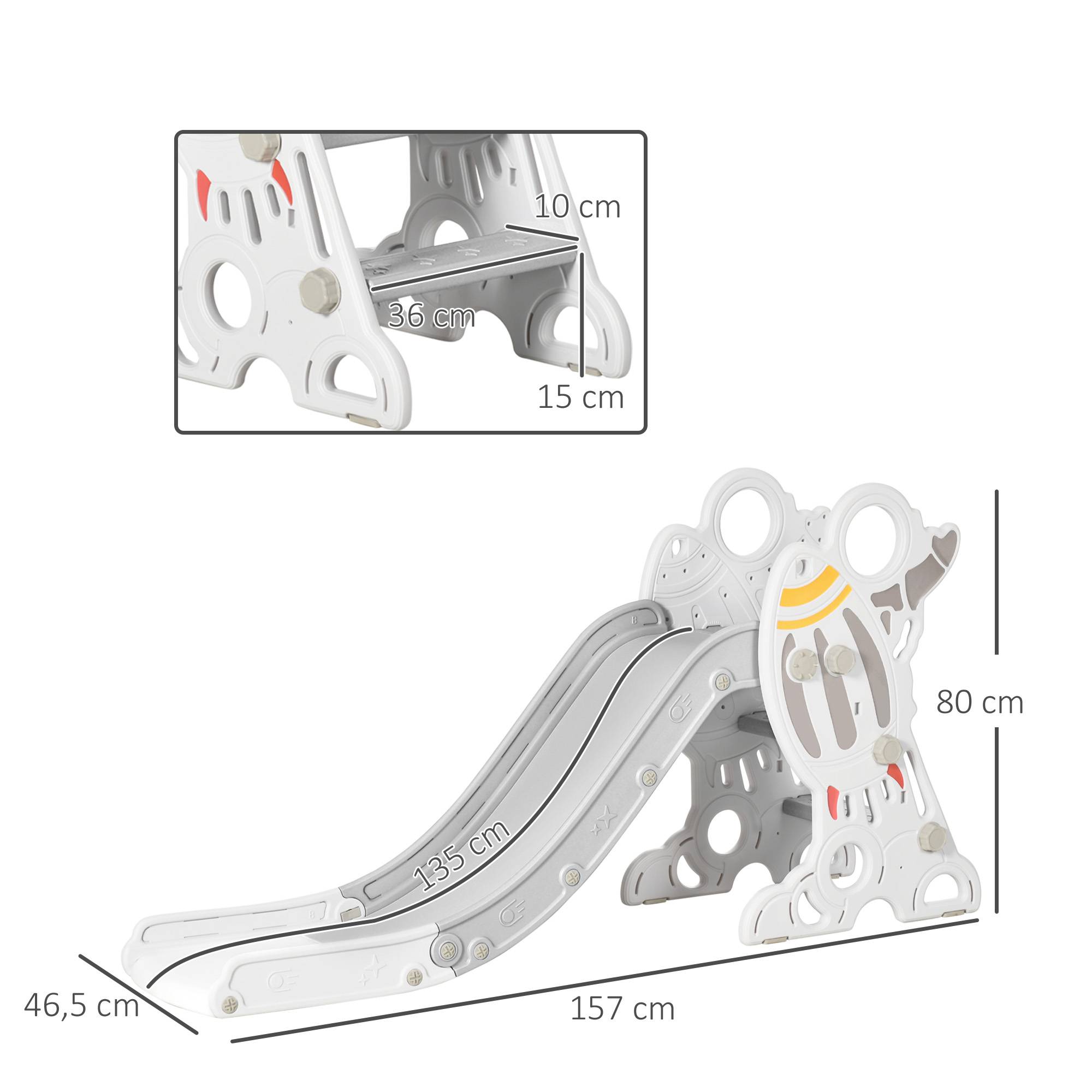 Toboggan pour enfants de 1,5 à 3 ans, motif fusée, avec autocollants, gris, 157 x 46,5 x 80 cm - Image 5
