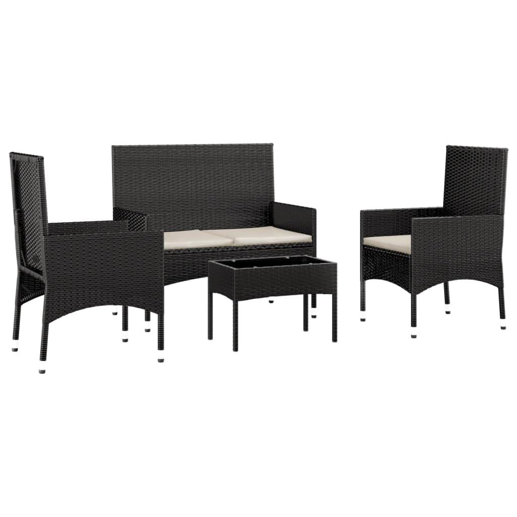 Helloshop26 - Salon de jardin meuble d'extérieur ensemble de mobilier 4 pièces avec coussins noir résine tressée - Image 1