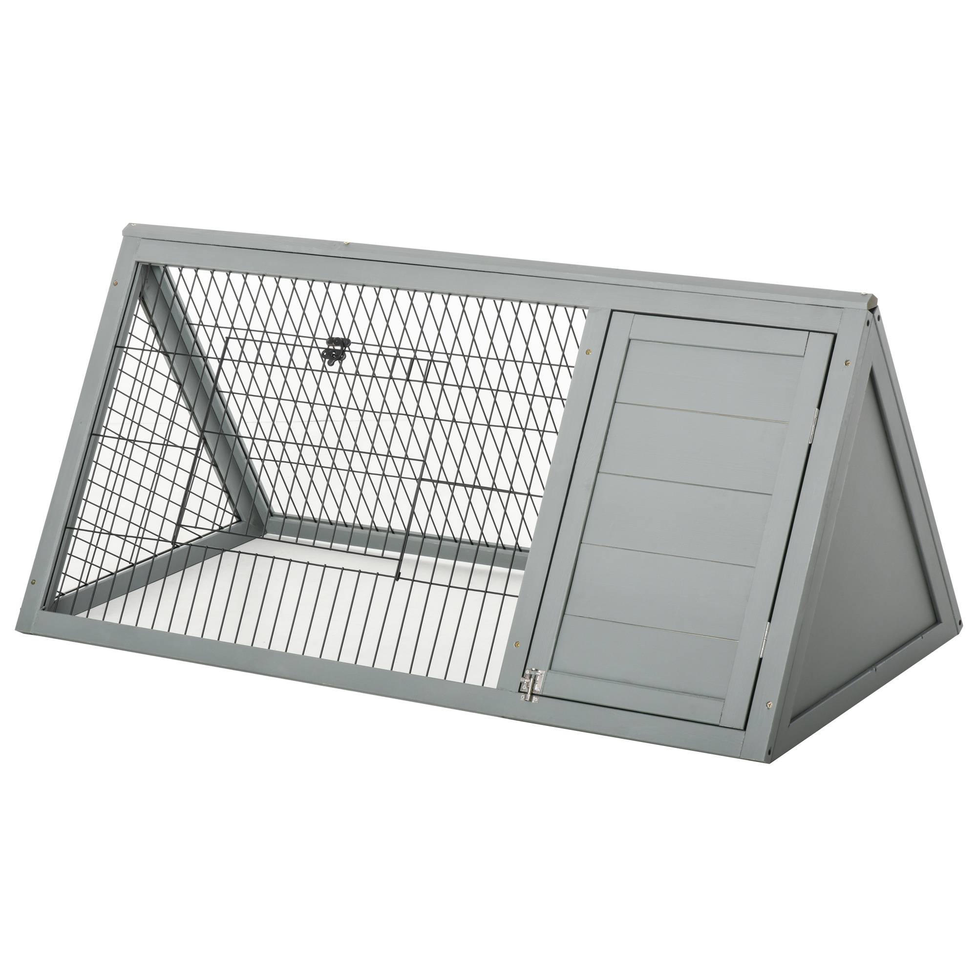 Enclos triangulaire sol, niche double porte, lapins/poules/tortue, 116x62,2x52,5 cm, pin massif, gris - Image 2