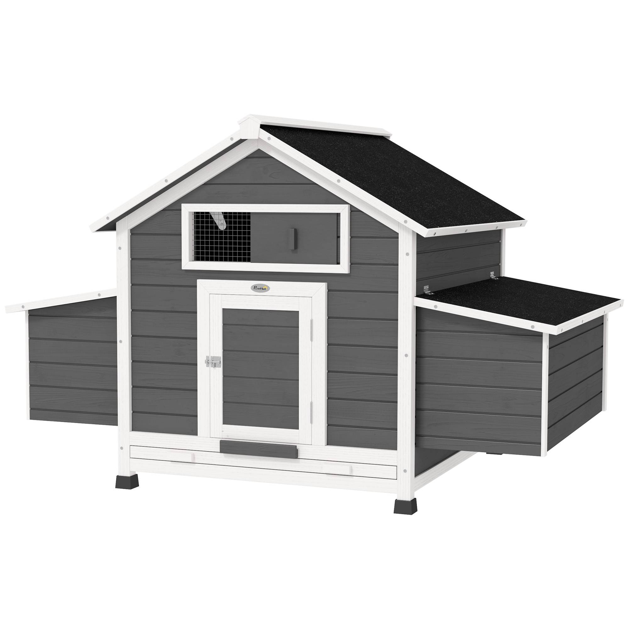 Poulailler extérieur bois sapin 2-4 poules double pondoir tiroir amovible 150x100x96cm gris - ComfortXL Outdoor Living - Image 2