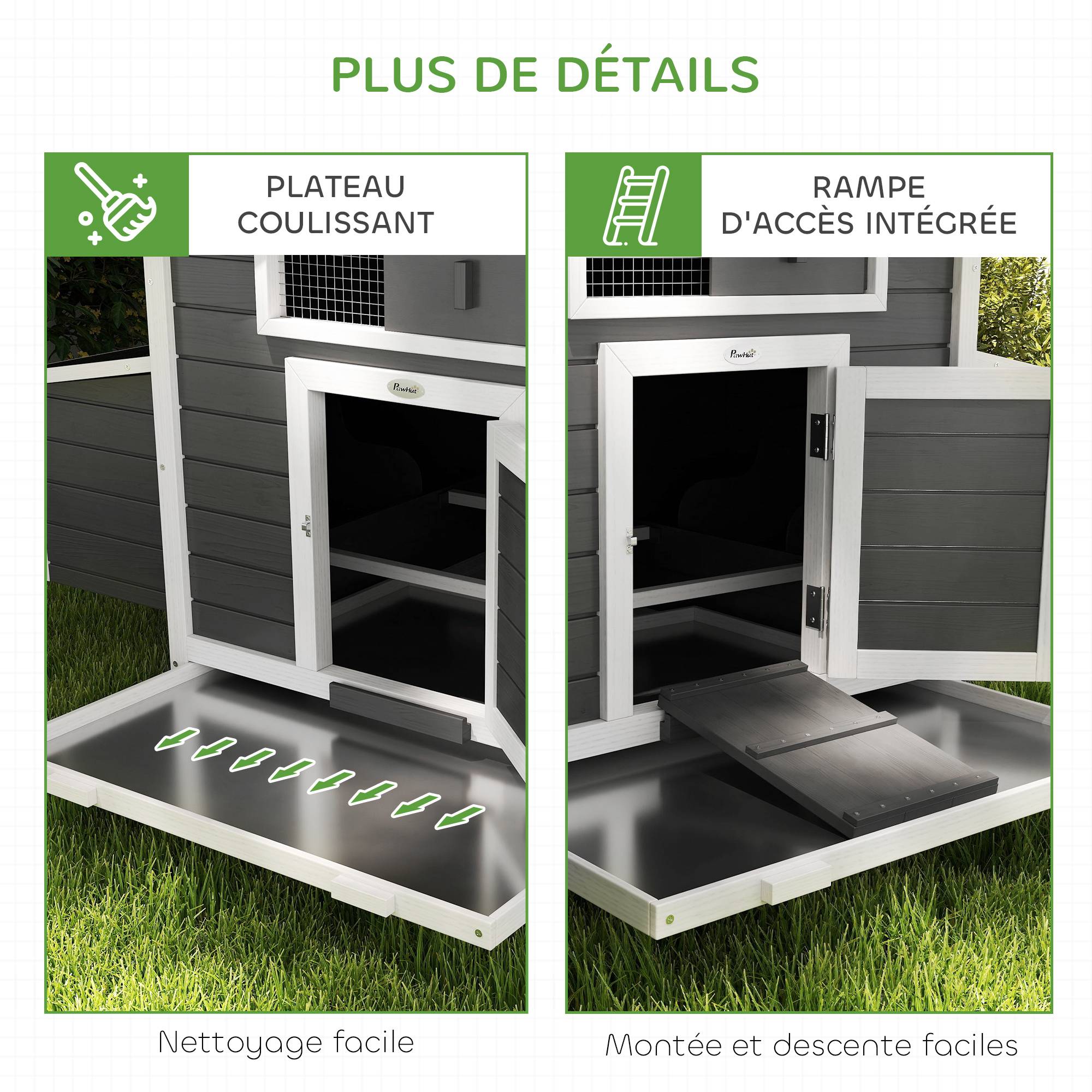 Poulailler extérieur bois sapin 2-4 poules double pondoir tiroir amovible 150x100x96cm gris - ComfortXL Outdoor Living - Image 9