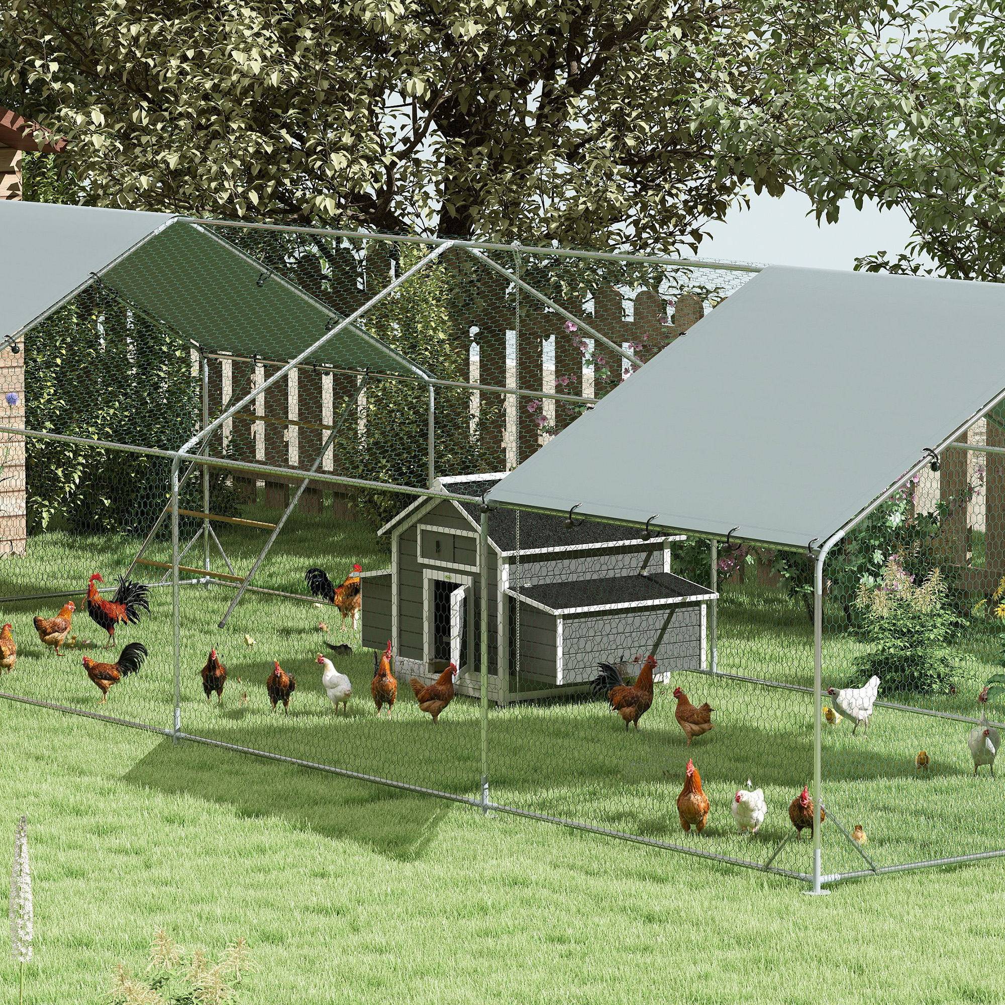Poulailler extérieur bois sapin 2-4 poules double pondoir tiroir amovible 150x100x96cm gris - ComfortXL Outdoor Living - Image 10