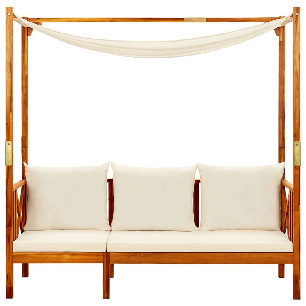 Helloshop26 - Banc de jardin meuble de patio d'extérieur terrasse avec auvent et repose-pieds bois d'acacia solide - Image 4