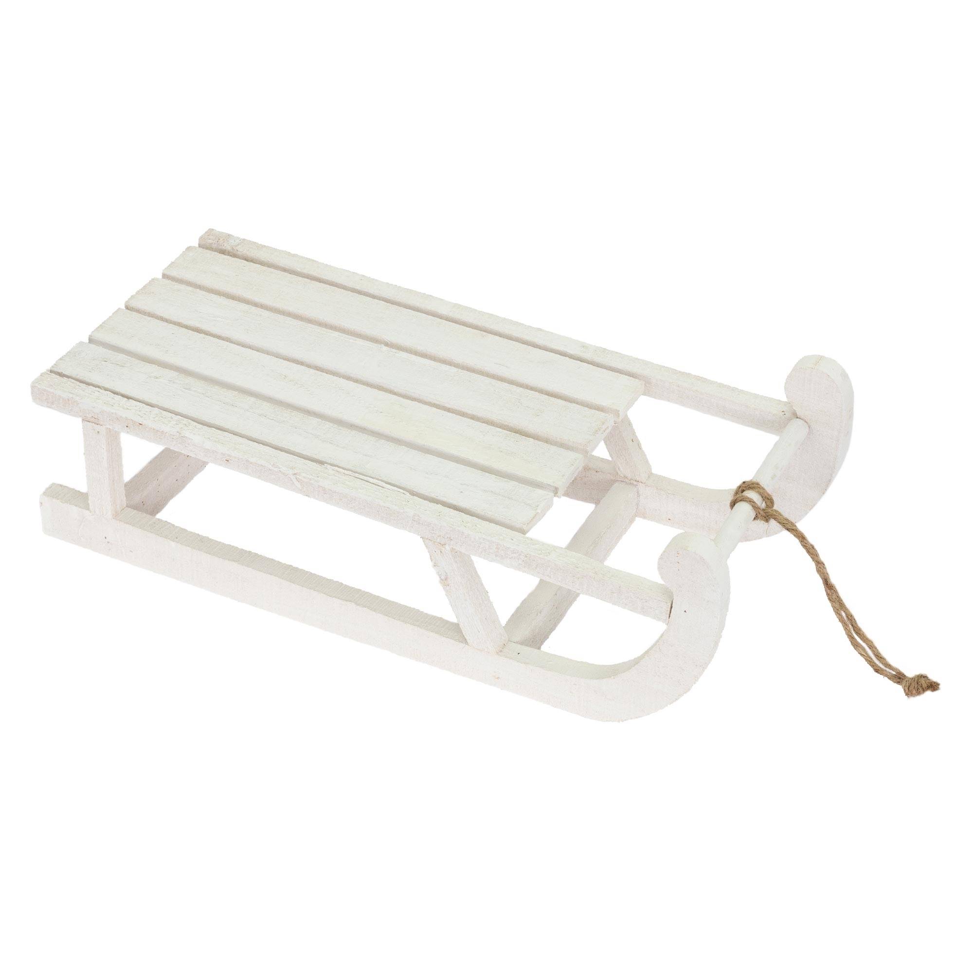 Ecd-Germany - Traineau décoratif de Noël en bois blanc décoration avec LEDs blanc chaud 50,5cm - Image 1