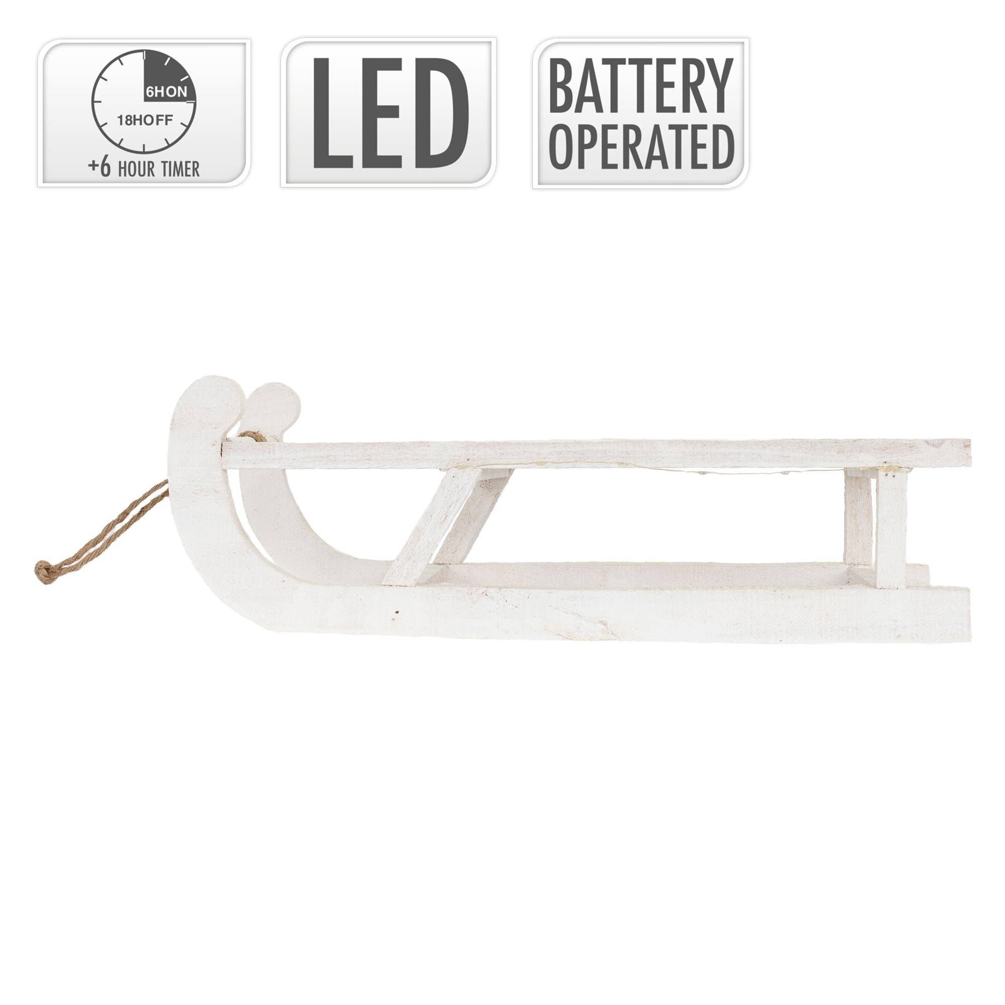 Ecd-Germany - Traineau décoratif de Noël en bois blanc décoration avec LEDs blanc chaud 50,5cm - Image 4
